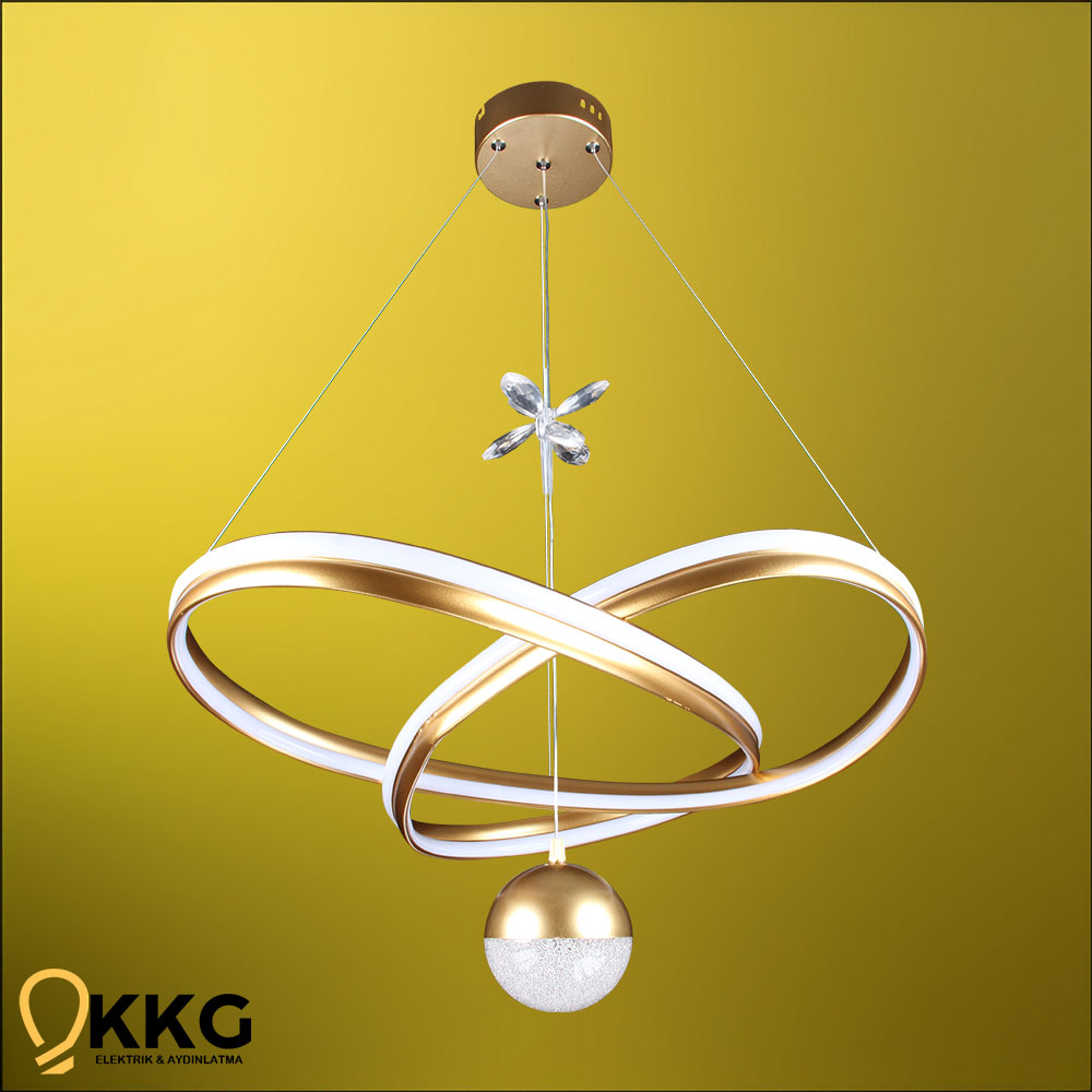 Çift T. Kar Çiçeği Power Led Avize - Altın Sarısı