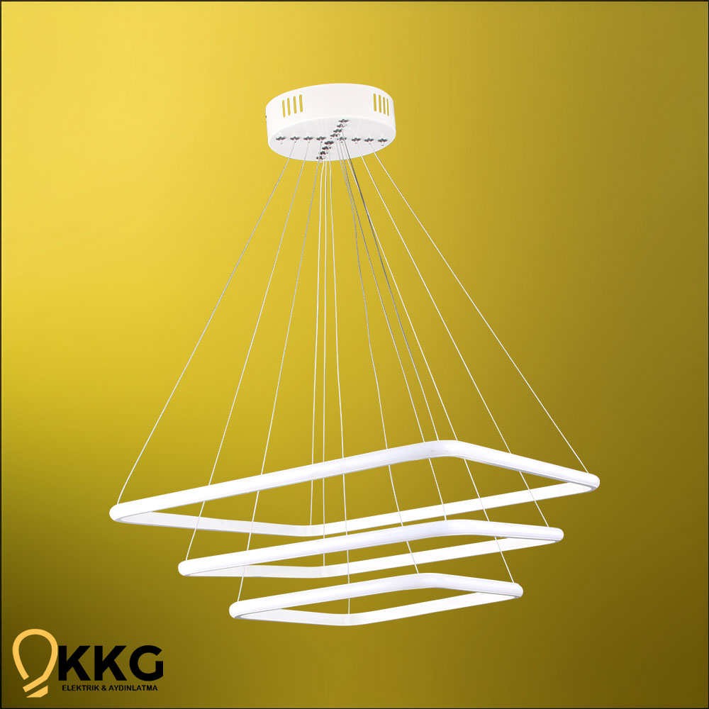 3'lü Kare Led Avize - Beyaz