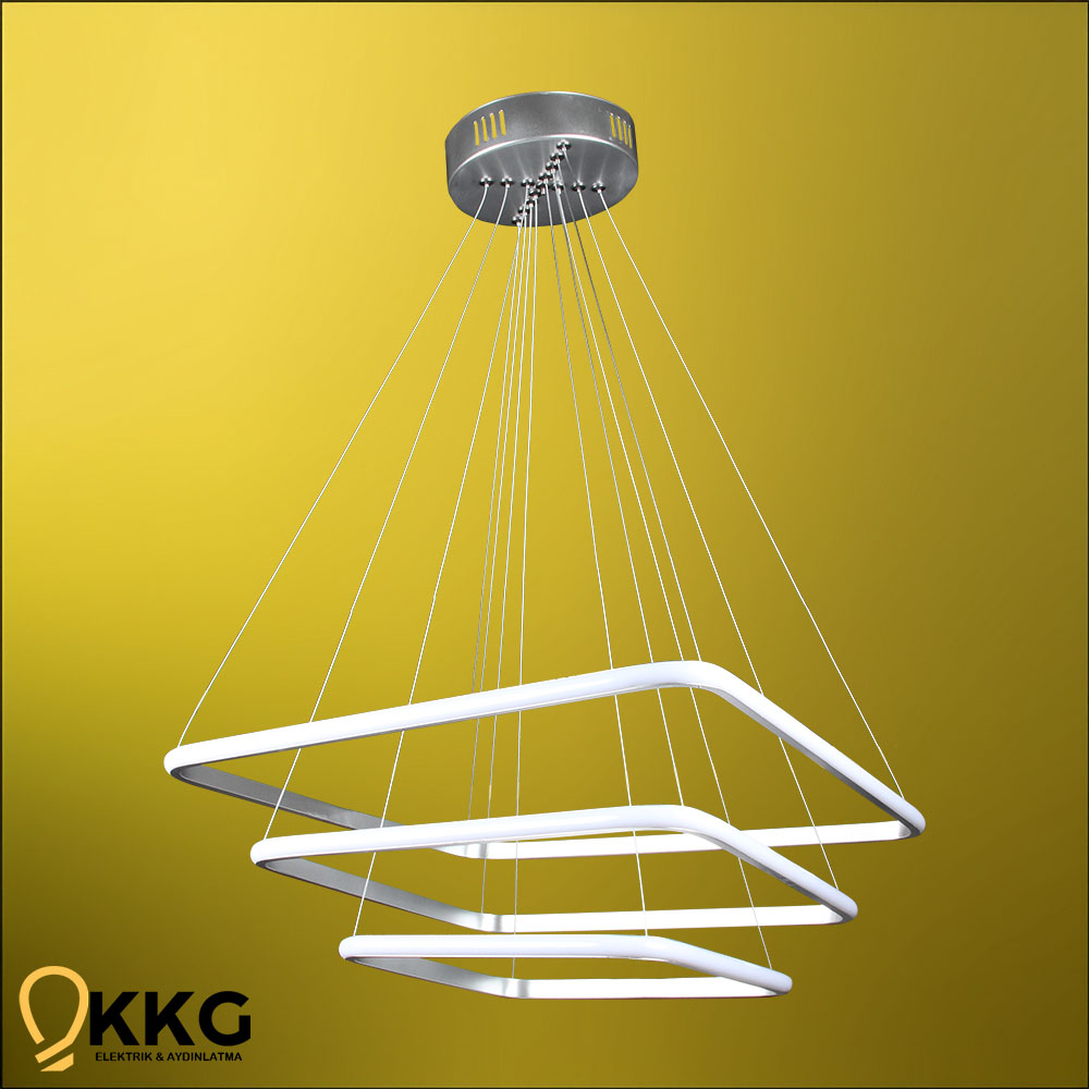 3'lü Kare Led Avize - Gümüş