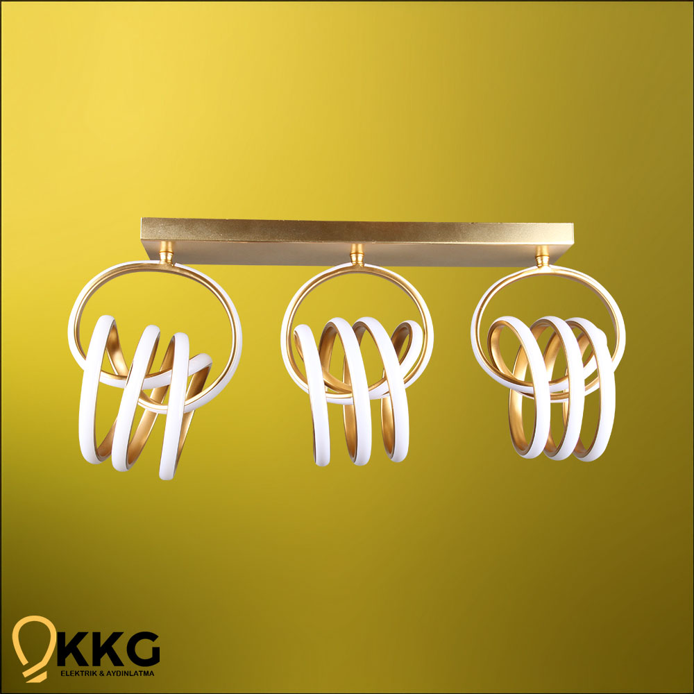 3'lü İmza T. M. Led Avize - Altın Sarısı