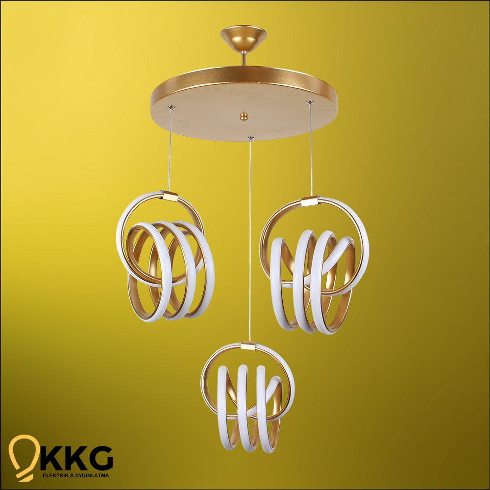 3'lü İmza Led Avize - Altın Sarısı